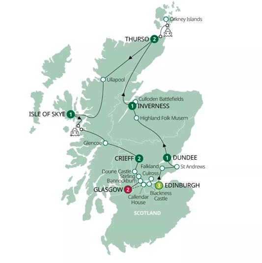 Map of Scotland for Outlander tour in the Highlands