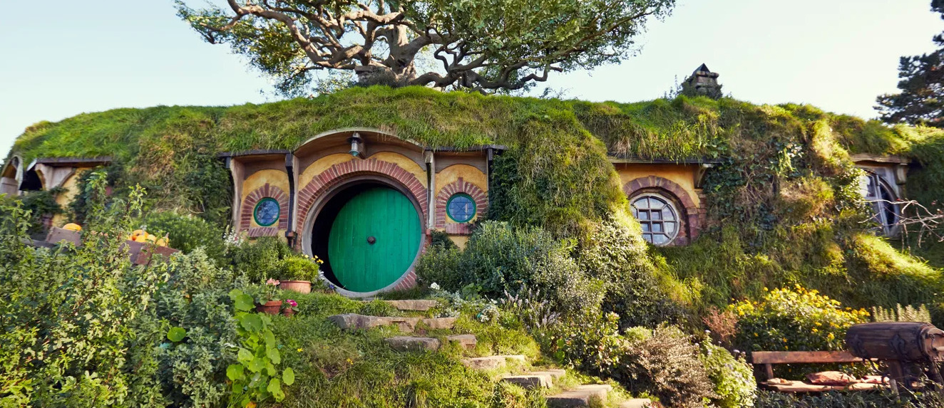 Picture of Hobbit home at sunset