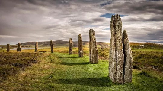 Stones of the Ring of Brodgar during the golden hour