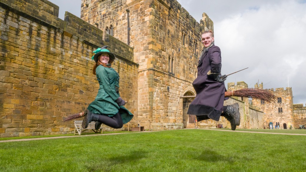 People on brooms at Alwick Castle